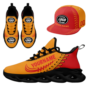 Customize Sneaker + Hat Kits Personalized Design Printing Logo & Team Name on Sport Shoes for Men and Women Orange Red Black Sole