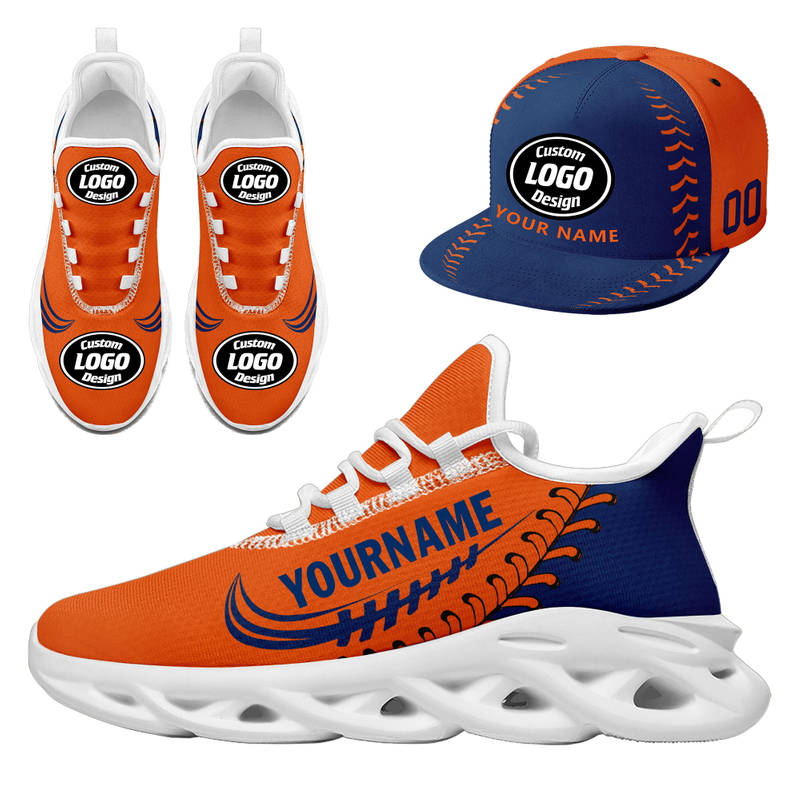 Customize Sport Shoe + Hat Kits Personalized Design Printing Logo & Picture on Sneakers for Men and Women Orange Blue White Sole