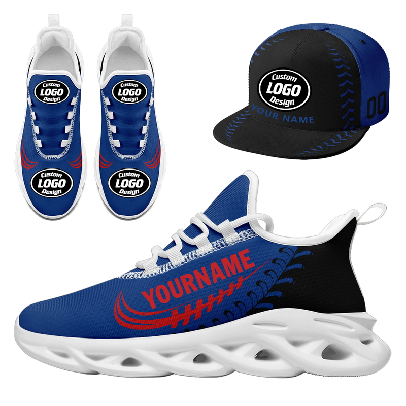 Customize Sport Shoe + Hat Kits Personalized Design Printing Logo & Picture on Sneakers for Men and Women Blue Black White Sole