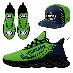 Customize Sneaker + Hat Kits Personalized Design Printing Logo & Team Name on Sport Shoes for Men and Women Dark Blue Green Black Sole