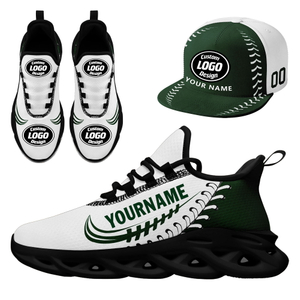Customize Sneaker + Hat Kits Personalized Design Printing Logo & Team Name on Sport Shoes for Men and Women Dark Green Black Sole