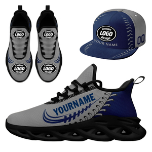 Customize Sneaker + Hat Kits Personalized Design Printing Logo & Team Name on Sport Shoes for Men and Women Gray Blue Black Sole