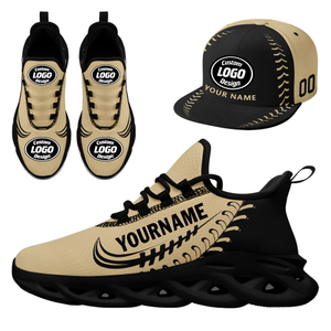 Customize Sneaker + Hat Kits Personalized Design Printing Logo & Team Name on Sport Shoes for Men and Women Brown Black Sole