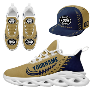 Customize Sneaker + Hat Kits Personalized Design Printing Logo & Team Name on Sport Shoes for Men and Women Dark Blue Camel White Sole