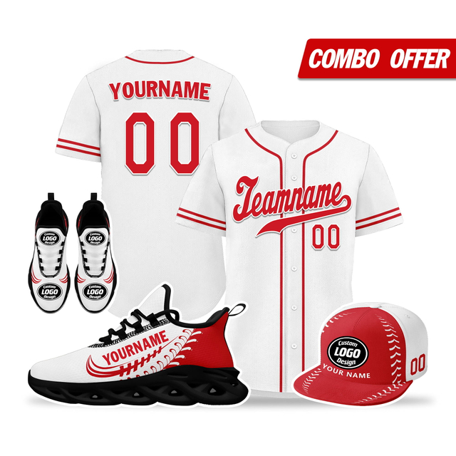 Cool Customize Baseball Jersey + Sneaker + Cap Kits | Personalized Design Printed Logo/Team Name/Picture/Photo On Sports Suits For Men And Women Red White Black Sole Sport Shoes ZH-24020050-35b