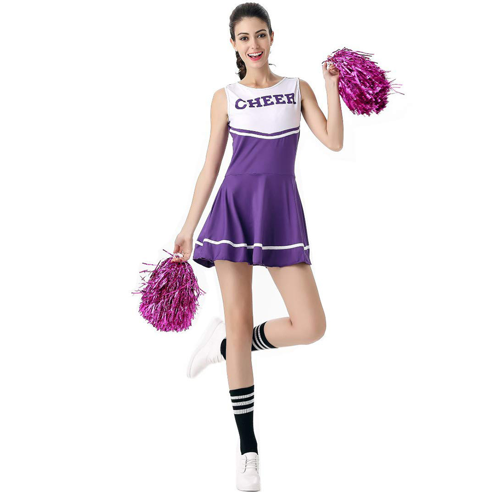 Purple Cheerleader Costume Fancy Dress High School Musical Cheerleading Uniform No Pom-Pom