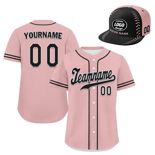 Custom Baseball Jersey + Cap | Personalized Design Printed Logo/Team Name/Picture/Photo On Sports Uniform Kits For Men And Women Pink Black ZH-24020053-28
