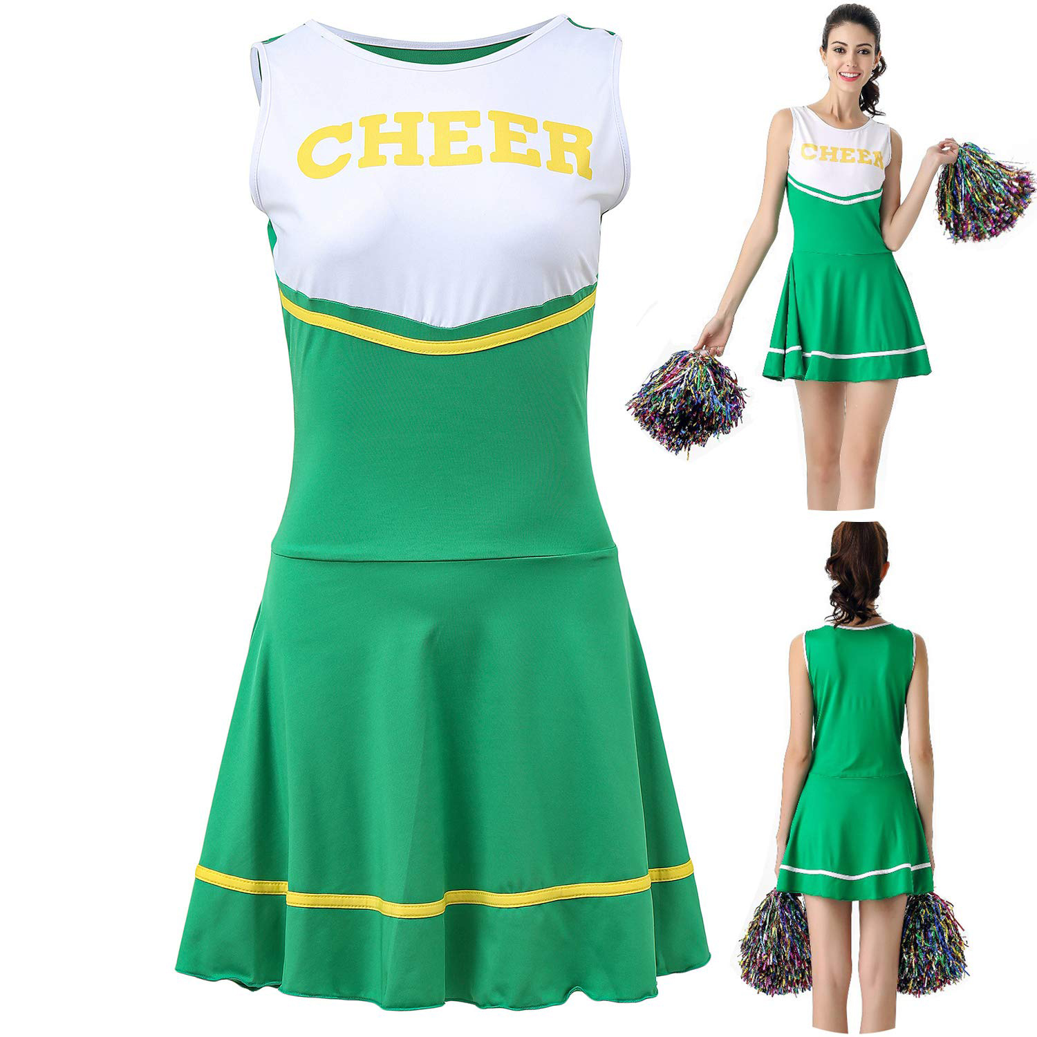 Green Cheerleader Costume Fancy Dress High School Musical Cheerleading Uniform No Pom-Pom