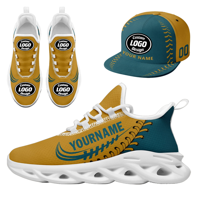 Customize Sport Shoe + Hat Kits Personalized Design Printing Logo & Picture on Sneakers for Men and Women Camel Navy Blue White Sole