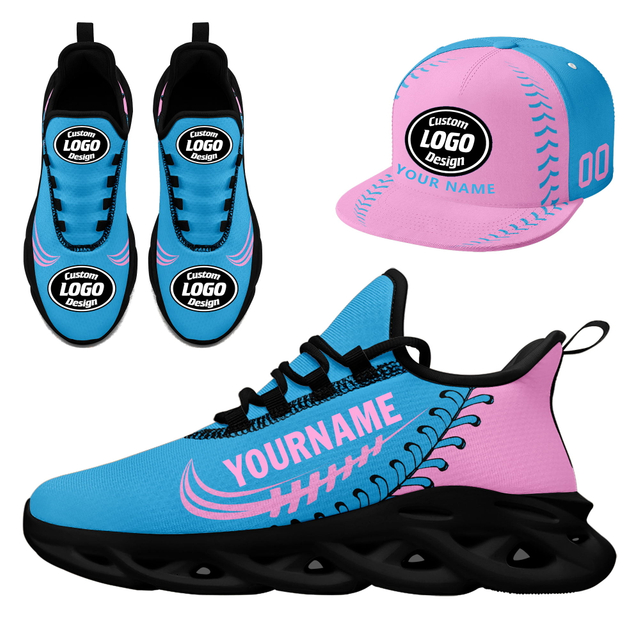 Custom Sneaker + Hat Kits Personalized Design Printing Logo & Photo on Sport Shoes for Men and Women Pink Blue Black Sole
