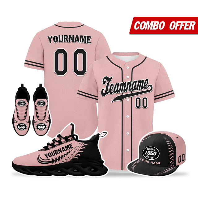 Cool Customize Baseball Jersey + Sneaker + Cap Kits | Personalized Design Printed Logo/Team Name/Picture/Photo On Sports Suits For Men And Women Pink Black Sole Sport Shoes ZH-24020050-28b