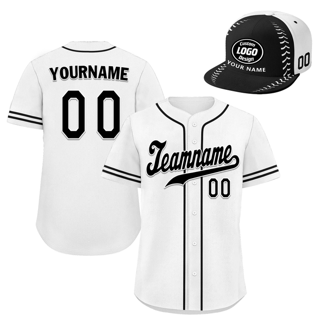 Custom Baseball Jersey + Cap | Personalized Design Printed Logo/Team Name/Picture/Photo On Sports Uniform Kits For Men And Women White Black ZH-24020053-26