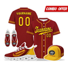 Cool Customize Baseball Jersey + Sneaker + Cap Kits | Personalized Design Printed Logo/Team Name/Picture/Photo On Sports Suits For Men And Women Claret Yellow White Sole Sport Shoes ZH-24020050-11w