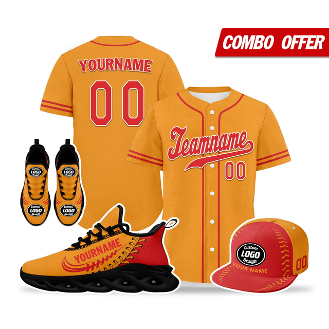 Cool Customize Baseball Jersey + Sneaker + Cap Kits | Personalized Design Printed Logo/Team Name/Picture/Photo On Sports Suits For Men And Women Orange Red Black Sole Sport Shoes ZH-24020050-14b