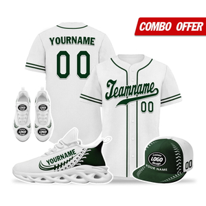 Cool Customize Baseball Jersey + Sneaker + Cap Kits | Personalized Design Printed Logo/Team Name/Picture/Photo On Sports Suits For Men And Women Dark Green White Sole Sport Shoes ZH-24020050-17w