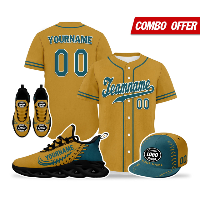 Cool Customize Baseball Jersey + Sneaker + Cap Kits | Personalized Design Printed Logo/Team Name/Picture/Photo On Sports Suits For Men And Women Brown Dark Green Black Sole Sport Shoes ZH-24020050-2b