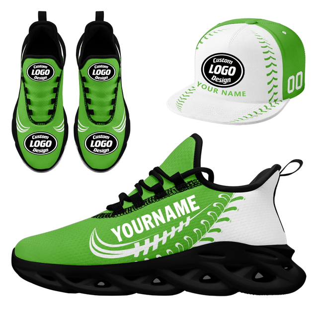 Custom Sneaker + Hat Kits Personalized Design Printing Logo & Photo on Sport Shoes for Men and Women Green Black Sole