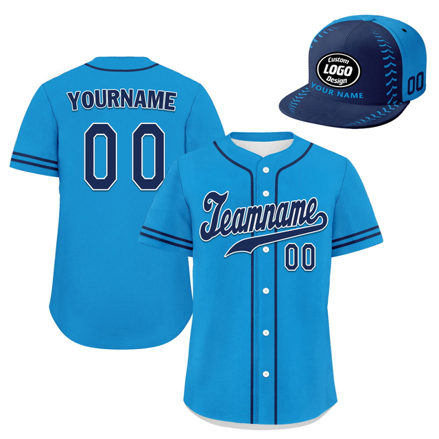 Custom Baseball Jersey + Cap | Personalized Design Printed Logo/Team Name/Picture/Photo On Sports Uniform Kits For Men And Women Navy Blue ZH-24020053-33