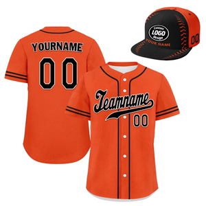 Custom Baseball Jersey + Cap | Personalized Design Printed Logo/Team Name/Picture/Photo On Sports Uniform Kits For Men And Women Orange Black ZH-24020053-20