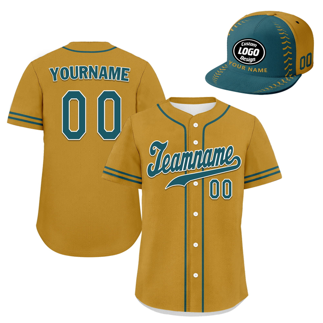 Custom Baseball Jersey + Cap | Personalized Design Printed Logo/Team Name/Picture/Photo On Sports Uniform Kits For Men And Women Brown Dark Green ZH-24020053-2