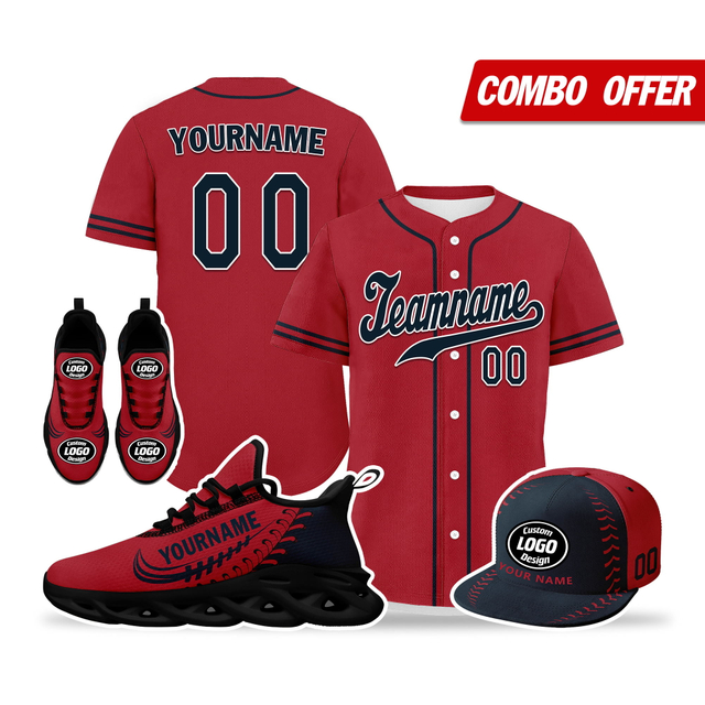 Cool Customize Baseball Jersey + Sneaker + Cap Kits | Personalized Design Printed Logo/Team Name/Picture/Photo On Sports Suits For Men And Women Claret Black Sole Sport Shoes ZH-24020050-6b
