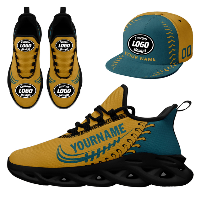 Customize Sport Shoe + Hat Kits Personalized Design Printing Logo & Picture on Sneakers for Men and Women Camel Navy Blue Black Sole