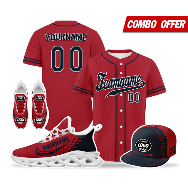 Cool Customize Baseball Jersey + Sneaker + Cap Kits | Personalized Design Printed Logo/Team Name/Picture/Photo On Sports Suits For Men And Women Claret Black White Sole Sport Shoes ZH-24020050-6w