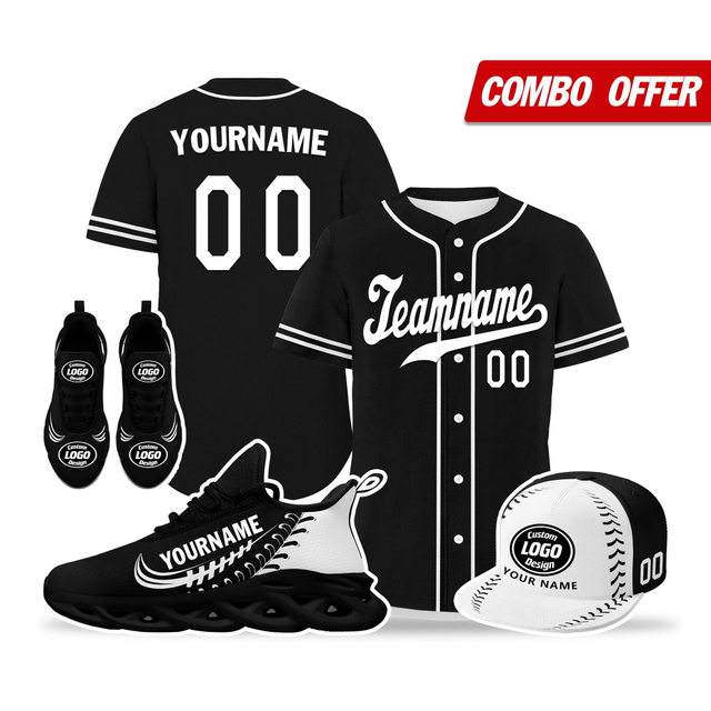 Custom Baseball Jersey + Sneaker + Cap Kits | Personalized Design Printed Logo/Team Name/Picture/Photo On Sports Suits For Men And Women White Black Sole Sport Shoes ZH-24020050-31b