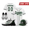 Cool Customize Baseball Jersey + Sneaker + Cap Kits | Personalized Design Printed Logo/Team Name/Picture/Photo On Sports Suits For Men And Women Dark Green White Black Sole Sport Shoes ZH-24020050-17b