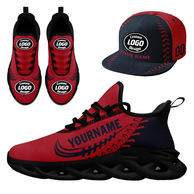 Customize Sport Shoe + Hat Kits Personalized Design Printing Logo & Picture on Sneakers for Men and Women Red Dark Blue Black Sole