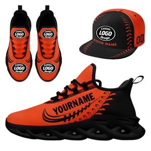 Custom Sneaker + Hat Kits Personalized Design Printing Logo & Photo on Sport Shoes for Men and Women Orange Black Sole