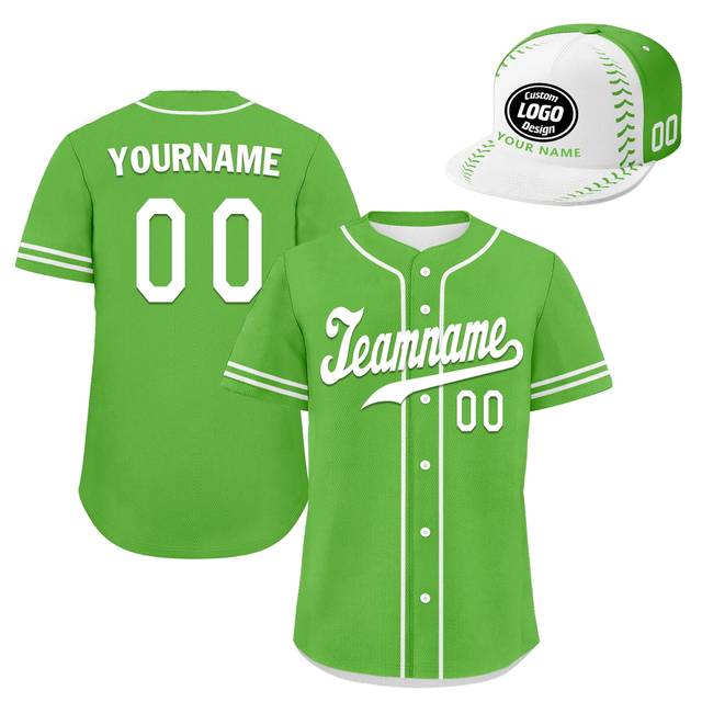 Custom Baseball Jersey + Cap | Personalized Design Printed Logo/Team Name/Picture/Photo On Sports Uniform Kits For Men And Women Green White ZH-24020053-25