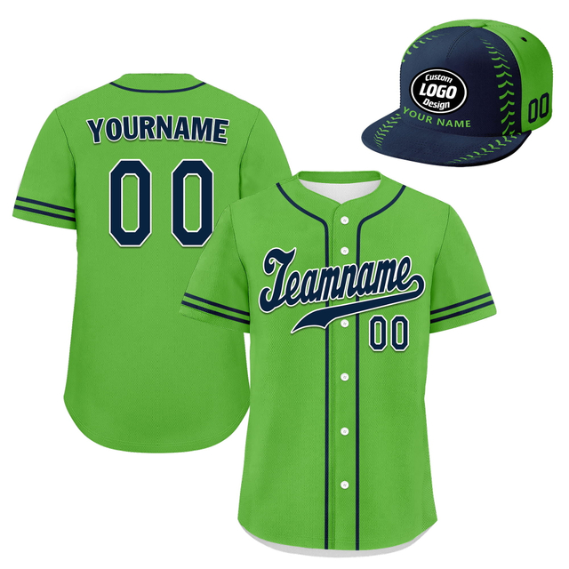 Custom Baseball Jersey + Cap | Personalized Design Printed Logo/Team Name/Picture/Photo On Sports Uniform Kits For Men And Women Green Dark Blue ZH-24020053-15