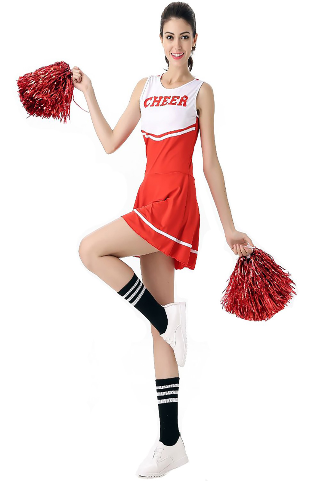 Red Cheerleader Costume Fancy Dress High School Musical Cheerleading Uniform No Pom-Pom
