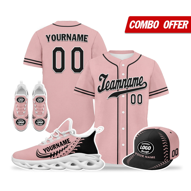 Cool Customize Baseball Jersey + Sneaker + Cap Kits | Personalized Design Printed Logo/Team Name/Picture/Photo On Sports Suits For Men And Women Pink Black White Sole Sport Shoes ZH-24020050-28w