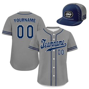 Custom Baseball Jersey + Cap | Personalized Design Printed Logo/Team Name/Picture/Photo On Sports Uniform Kits For Men And Women Gray Dark Blue ZH-24020053-13
