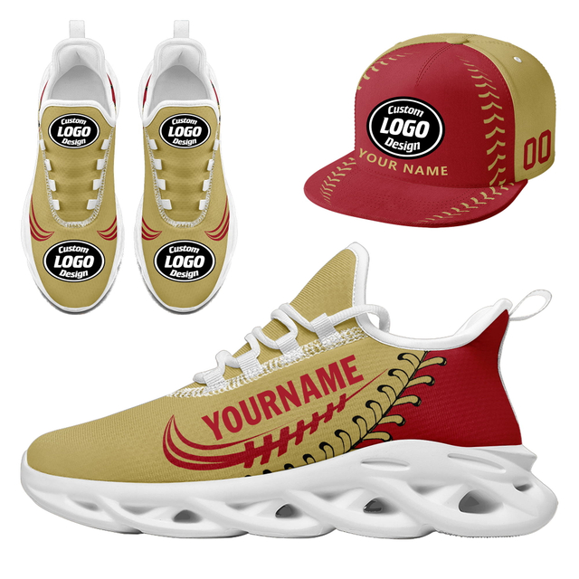 Customize Sport Shoe + Hat Kits Personalized Design Printing Logo & Picture on Sneakers for Men and Women Camel Red White Sole