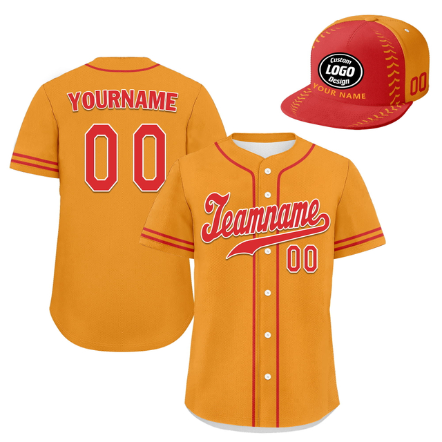 Custom Baseball Jersey + Cap | Personalized Design Printed Logo/Team Name/Picture/Photo On Sports Uniform Kits For Men And Women Orange Red ZH-24020053-14